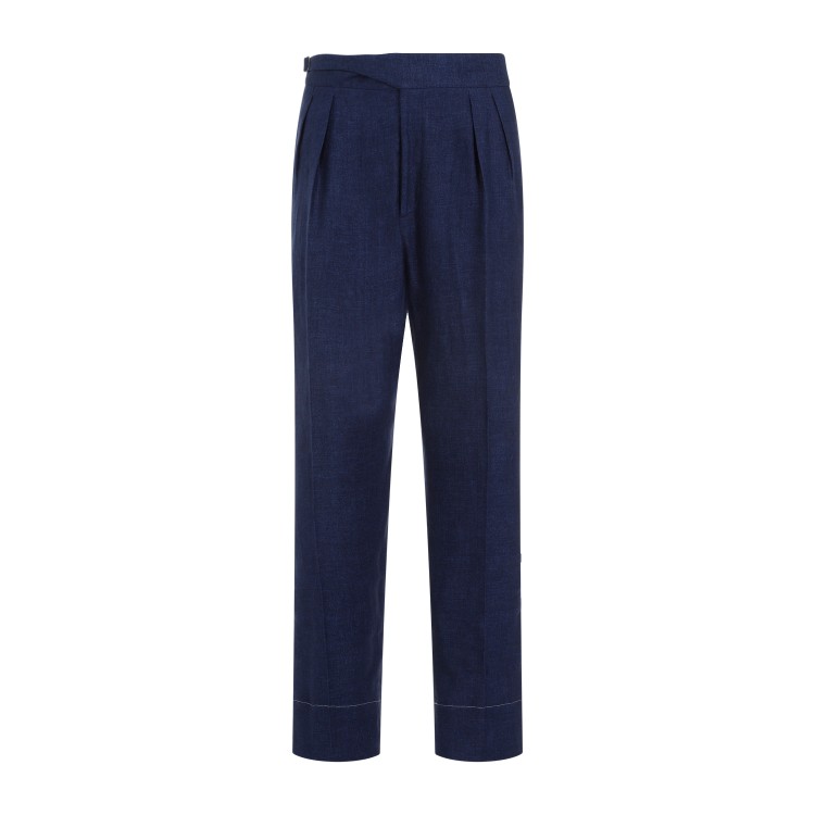 Ralph Lauren Purple Label Navy-blue Linen Byron Pants
