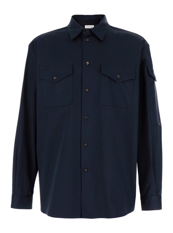 Shop Alexander Mcqueen Blue Shirt With Buttons In Cotton