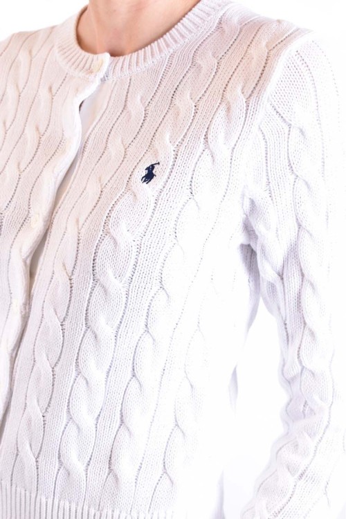 Polo Ralph Lauren Embroidered Cable-knit Cotton Cardigan In White