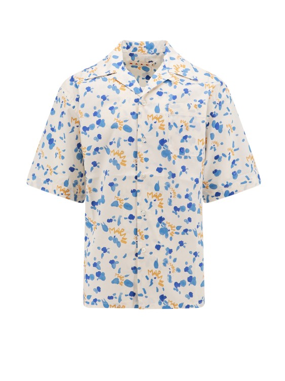 Shop Marni Popeline Shirt With Dripping Print In White