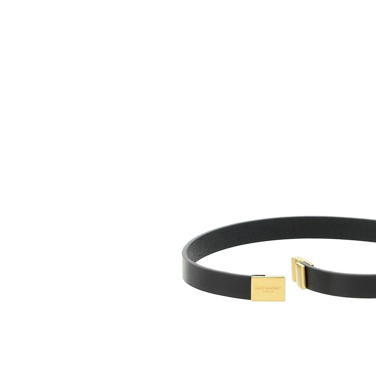 Shop Saint Laurent Calf Leather Ysl Bracelet In Black