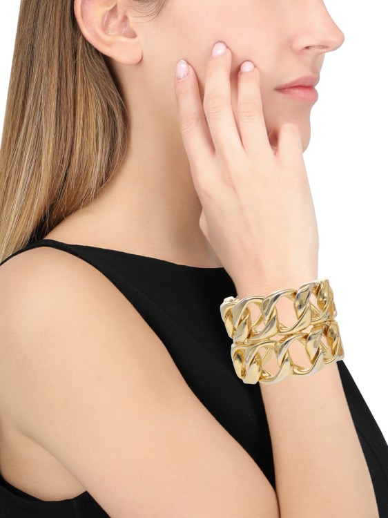Vintage CHANEL Classic Gold Chain and Leather Cuff Bracelet at 1stDibs