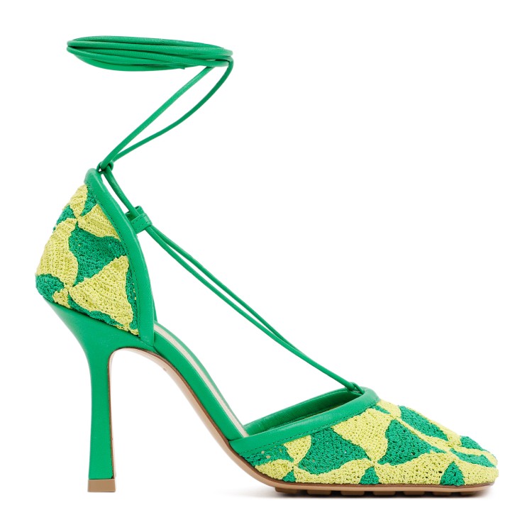 Shop Bottega Veneta Green Ad Yellow Stretch Sandals