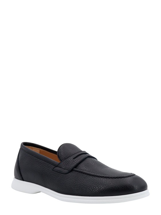 Shop Kiton Leather Loafer With Rubber Sole In Black