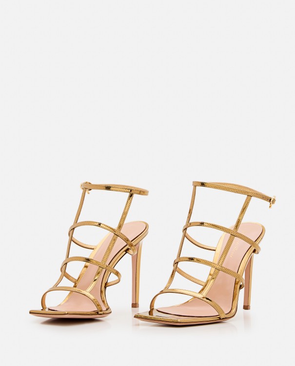 Gianvito Rossi Gold-tone Caged 95mm Patent Leather Sandals In Gold