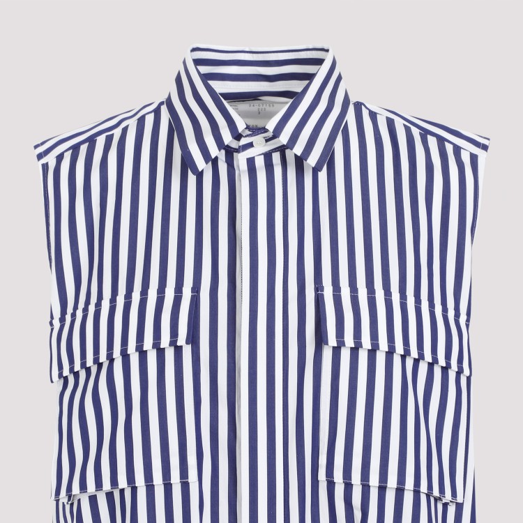 Sacai Navy Blue Stripes Cotton Thomas Mason Dress In Grey