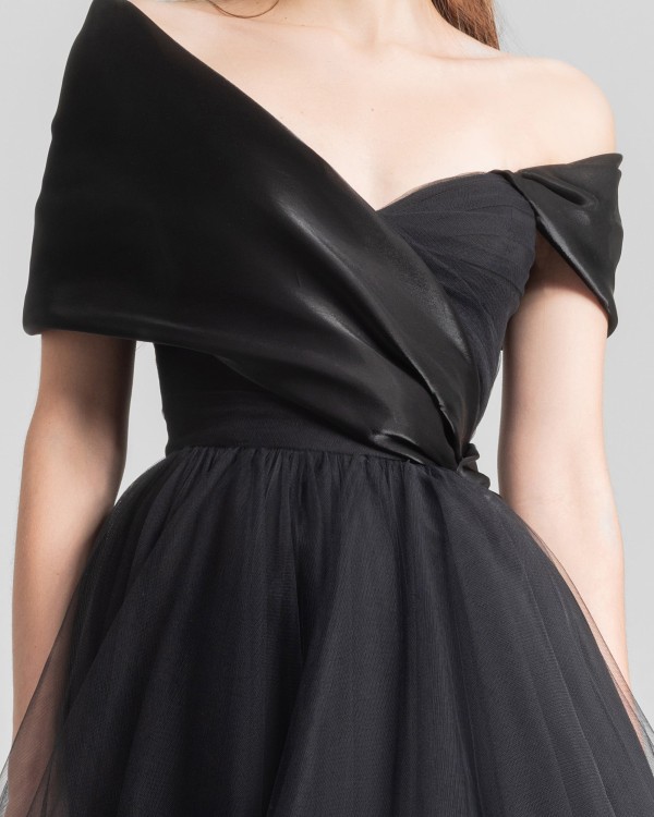 Shop Gemy Maalouf Draped And Ruffled Tulle Dress - Midi Dresses In Black
