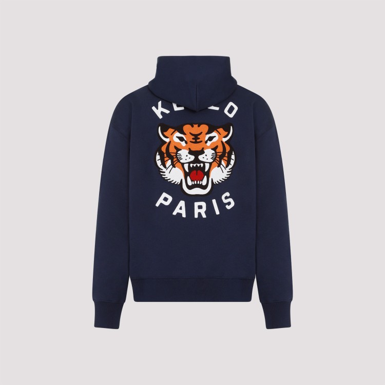 Shop Kenzo Lucky Tiger Blue Cotton Hoodie In Black