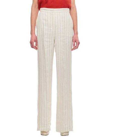 Max Mara Pinstriped Linen Trousers In White