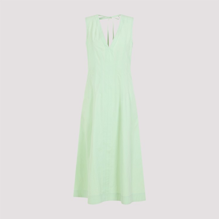 Bottega Veneta Compact Deep V-neck Sleeveless Cotton Blend Dress In Green