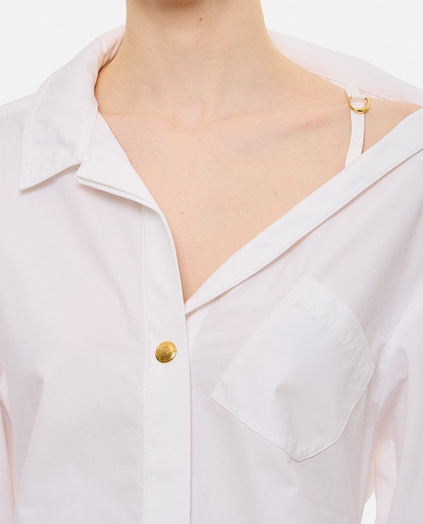 Shop Jacquemus Asymmetric Shoulder Long Sleeve Shirt Dress In White