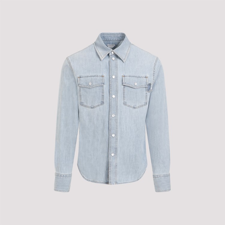 Bottega Veneta Bleached Light Denim Shirt In White