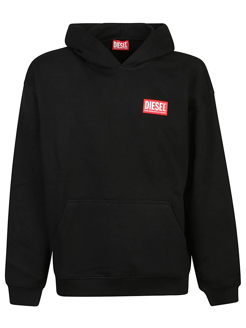 Shop Diesel Classic Cotton Hoodie With Ribbed Details In Black