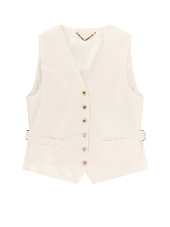 Golden Goose Virgin Wool Blend Vest With Logoed Buckles And Lateral Straps In Neutrals