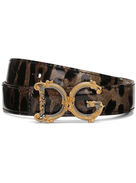 Shop Dolce & Gabbana Brown Belt With Barocco Dg Logo Buckle And Leopard Print In Leather