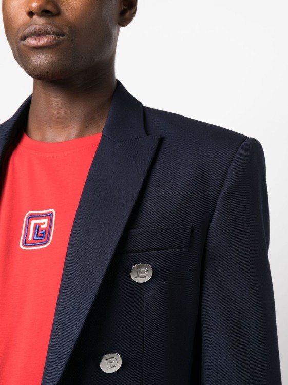 Shop Balmain Navy Blue 6-button Jacket In Black