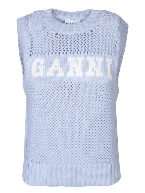 Ganni Sleeveless Knit Vest In Blue