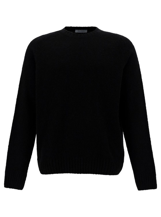 Gaudenzi Black Crewneck Sweater With Ribbed Trims In Alpaca And Wool