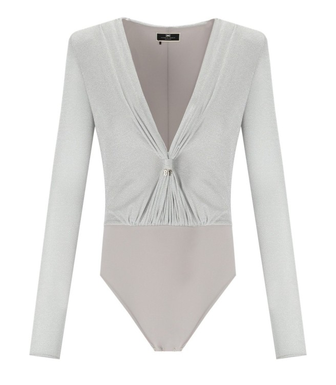 Shop Elisabetta Franchi Silver Lurex Bodysuit In White