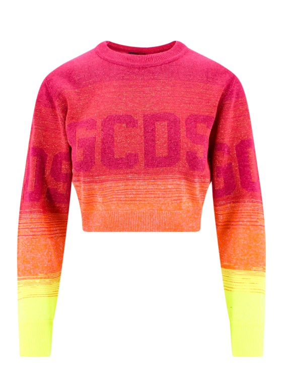 Gcds Logo-print Ombré Cropped Jumper In Red