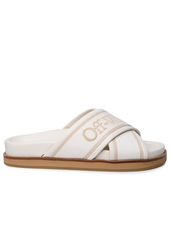 Shop Off-white Cloud Criss Cross' Slippers In Beige Leather Blend In Neutrals