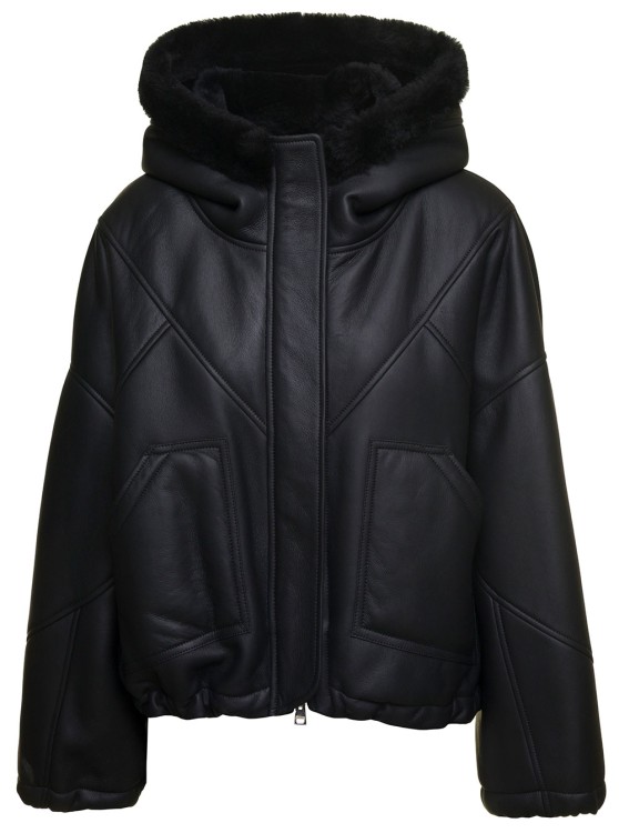 Shop Blancha Black Cropped Hooded Shearling Jacket In Merino