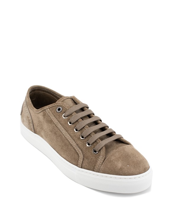 Shop Brioni Sand-colored Sneakers With Embossed Logo In Neutrals