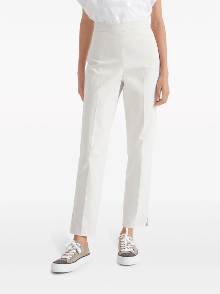 Brunello Cucinelli Silk-blend Cady Slim Trousers In White