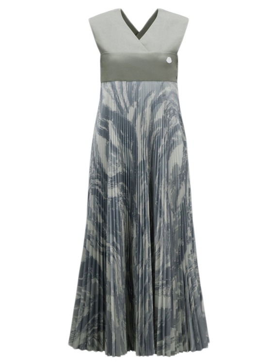 Moncler Genius Pleated Maxi Dress Gray In Grey