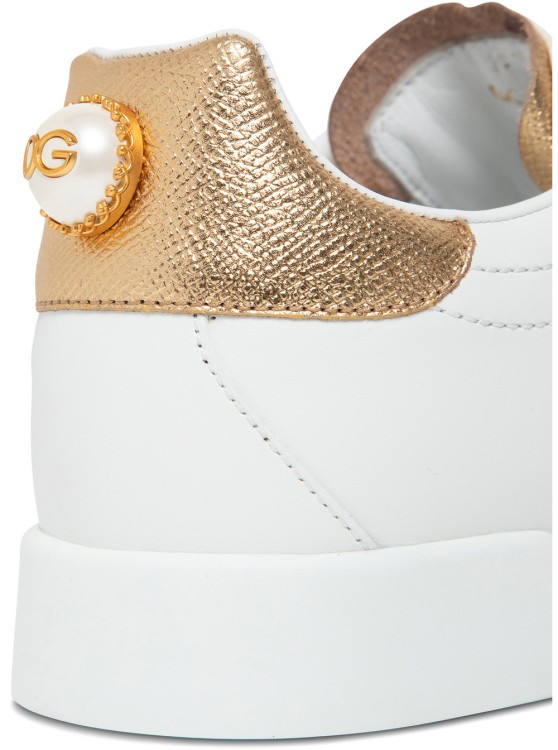 Shop Dolce & Gabbana Portofino White Leather Sneakers With Metallic Inserts