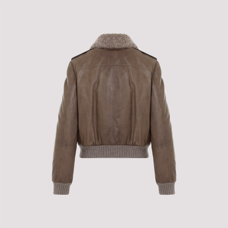 Shop Brunello Cucinelli Brown Leather Jacket