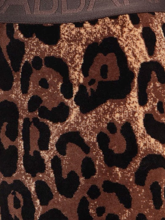 Shop Dolce & Gabbana Chenille Leggings With Animalier Print In Brown