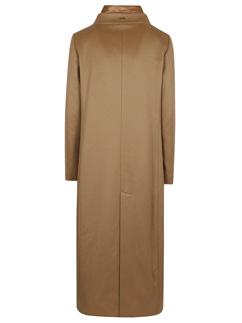 Herno Long Coat With Padded Bib In Brown