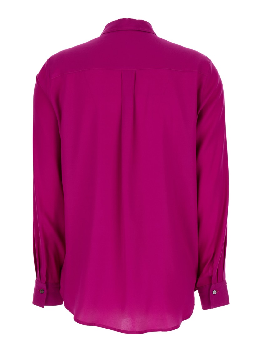 Shop Plain Fuchsia Relaxed Shirt With Mother-of-pearl Buttons In Satin In Pink