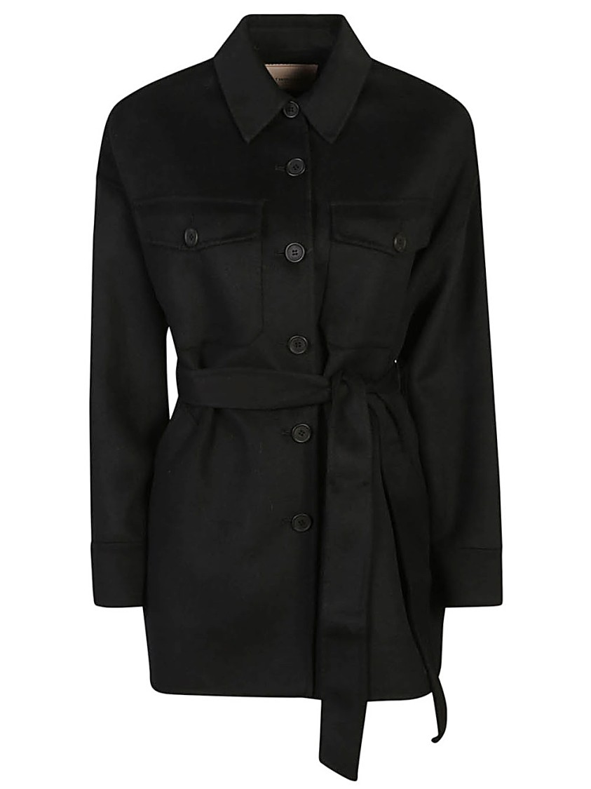 Twinset Cappotto Caban In Panno Double Misto Lana Nero In Black