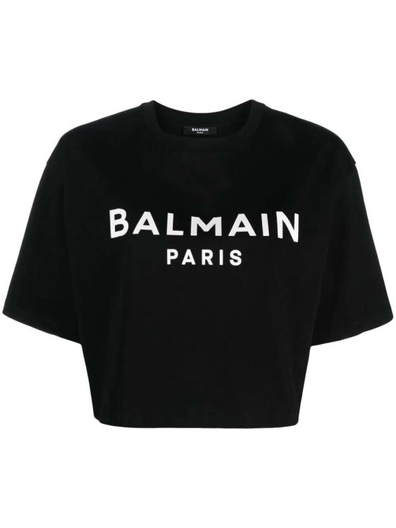 Shop Balmain Noir Logo-print Cropped T-shirt In Black