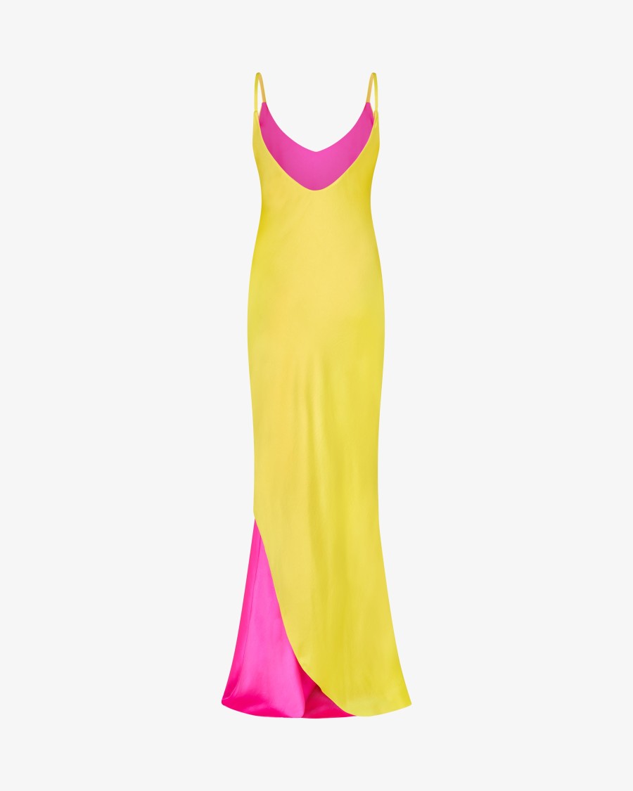 Serena Bute Double Layer Slip Dress - Bright Yellow/pink In Yellow