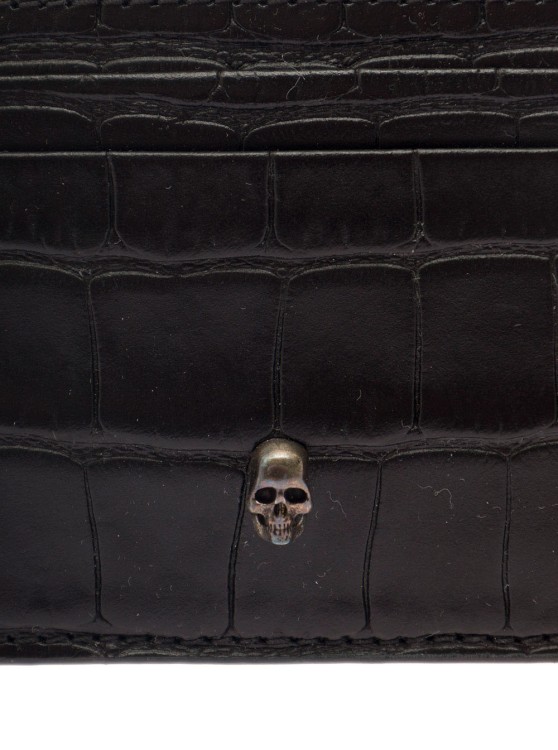 Shop Alexander Mcqueen Black Card-holder With Mini Skull Patch In Croco Embossed Leather
