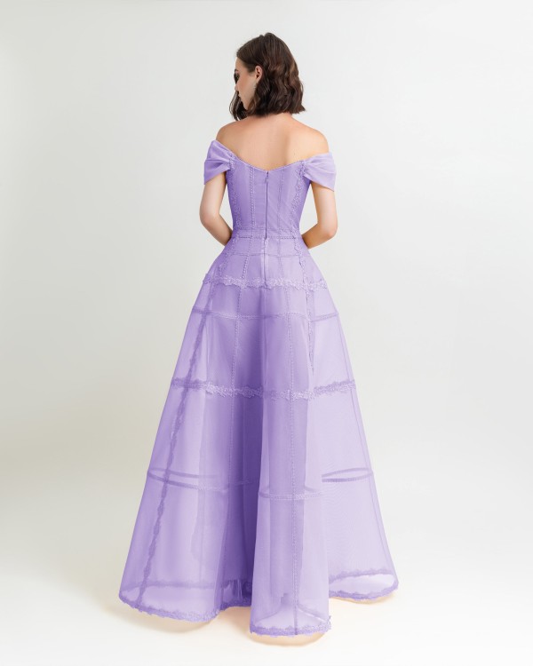 Shop Gemy Maalouf Lilac Mesh Long Dress - Long Dresses In Purple