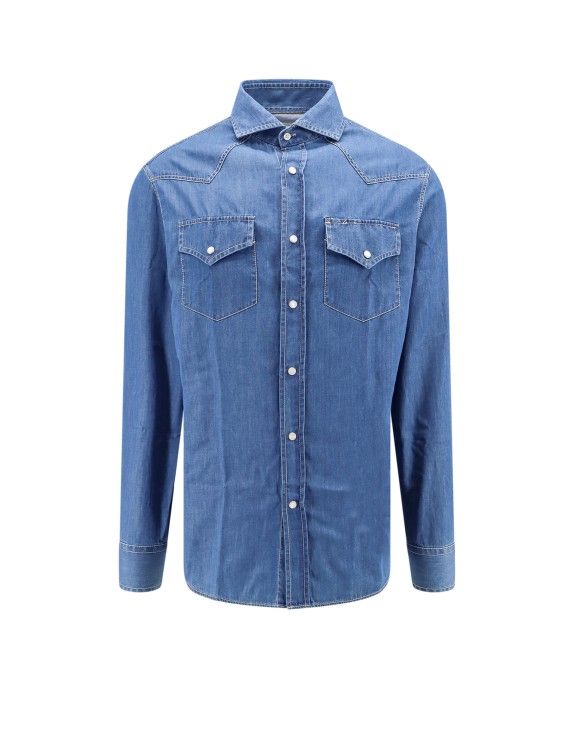Shop Brunello Cucinelli Denim Shirt With Mother-of-pearl Buttons In Blue