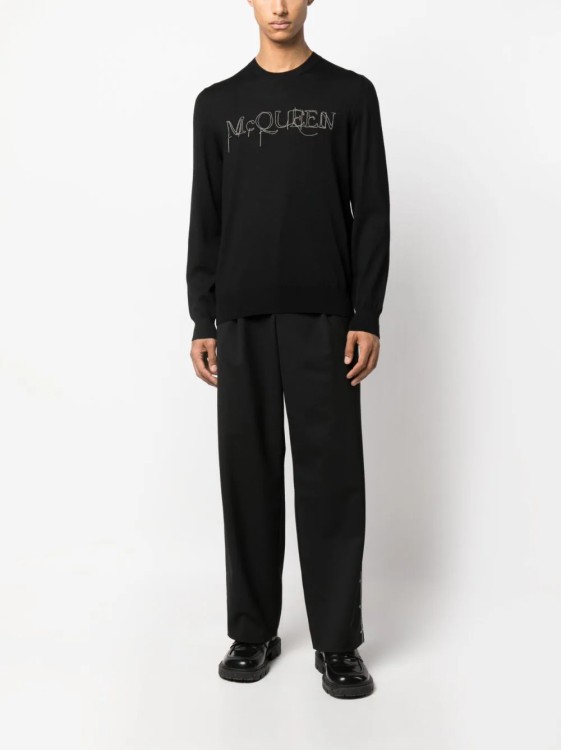 Shop Alexander Mcqueen Black Embroidered-logo Sweater