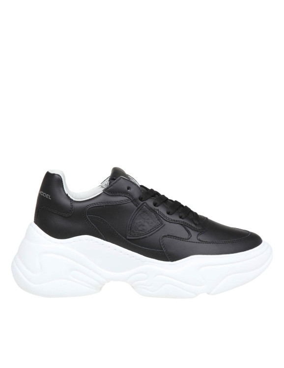 PHILIPPE MODEL BLACK LEATHER LOW TOP SNEAKERS
