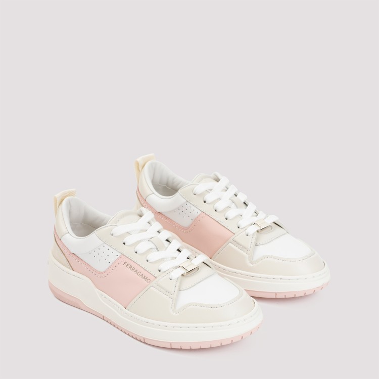 Shop Ferragamo White And Pink Leather Dennis Sneakers