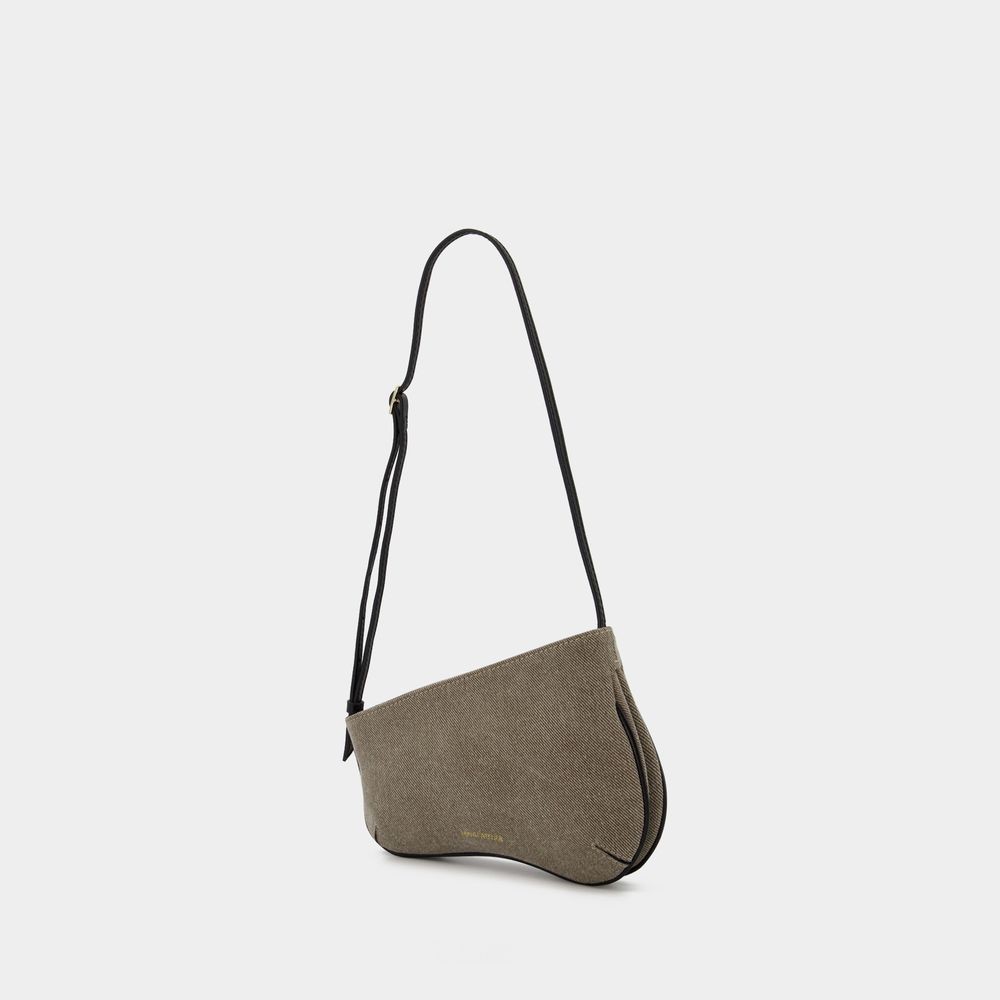 Manu Atelier Mini Curve Hobo Bag - Grey/black - Denim In Grey