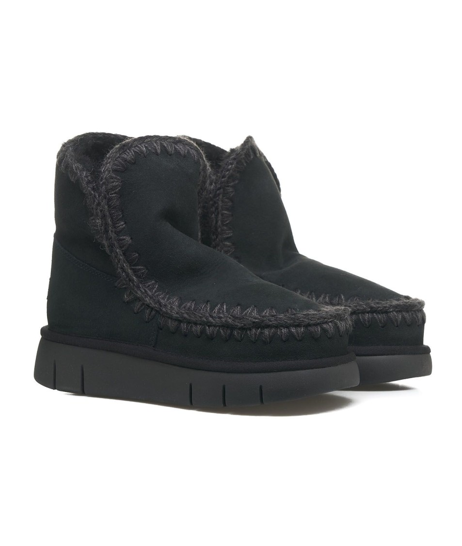 Mou Eskimo Bounce Suede And Shearling Ankle Boots In Black