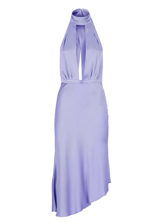 Shop Elisabetta Franchi Satin Dress With Asymmetric Skirt In Purple