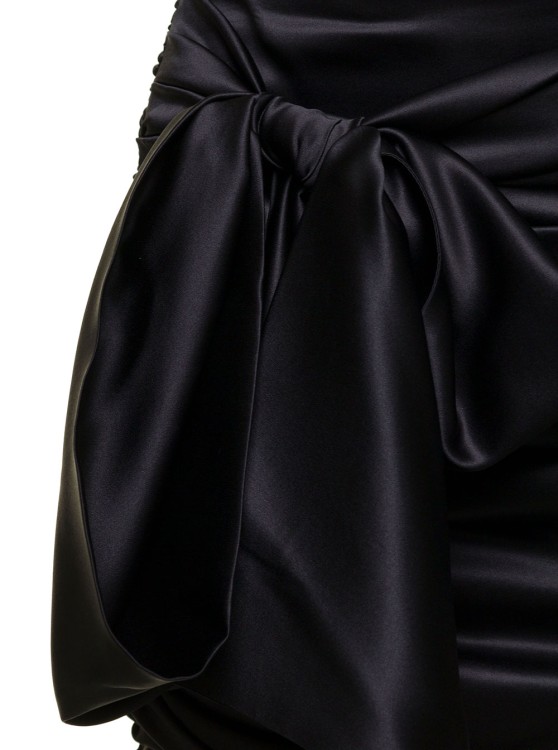 Shop Dolce & Gabbana Short Black Draped Skirt With Bow Detail In Stretch Silk