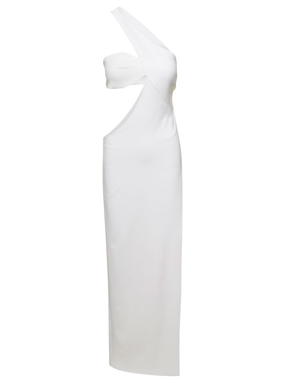 Shop Monot White One Shoulder Asymmetrical Dress With Side Cutout In Polyester