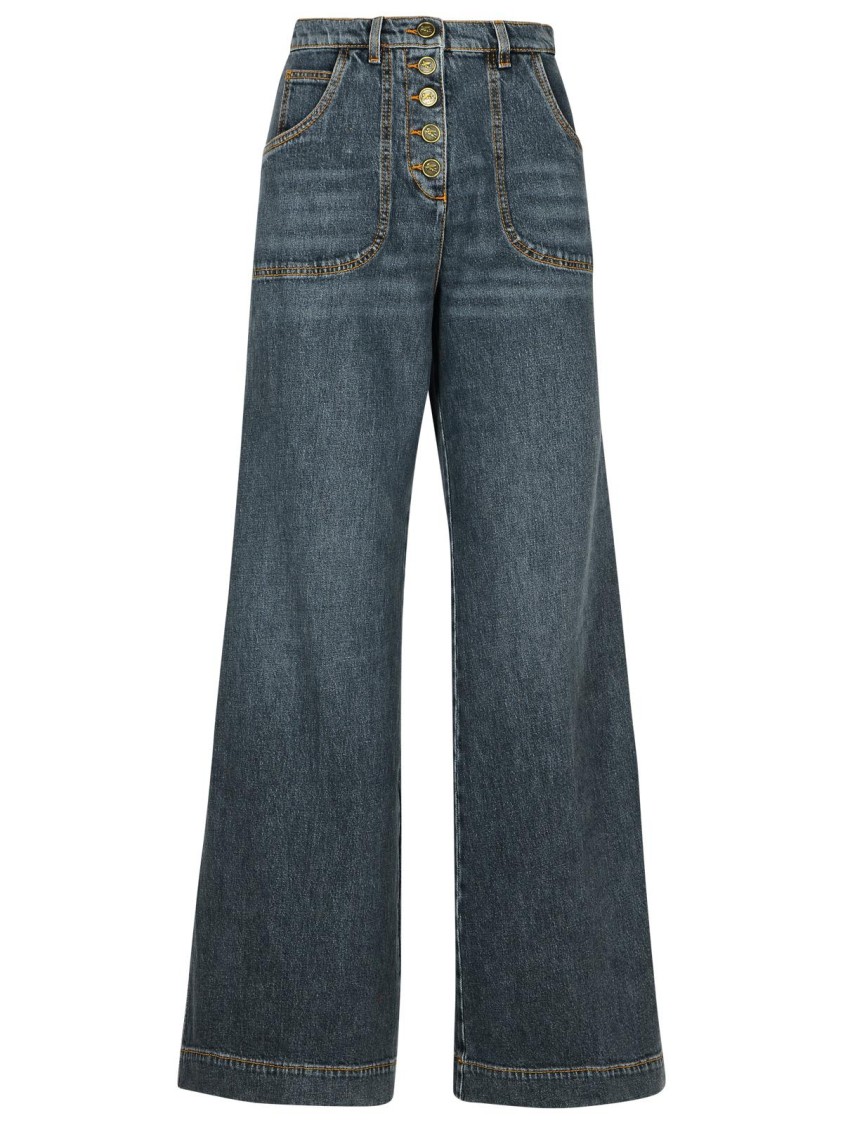 Etro High Waist Wide Leg Jeans With Contrast Stitching In Grey