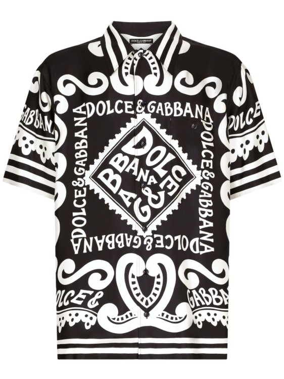 Dolce & Gabbana Printed Short-sleeve Silk Shirt In Black